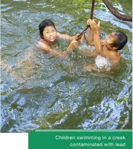 Children Swimming in a creek contaminated with lead