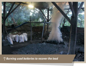 burning used batteries to recover lead